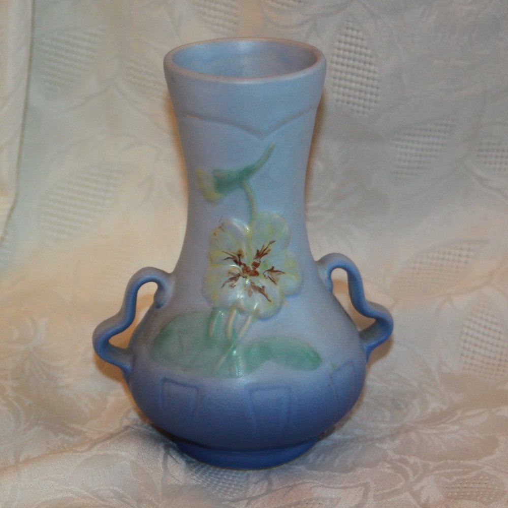WELLER POTTERY SIGNED Blue Fade Two Handle VASE